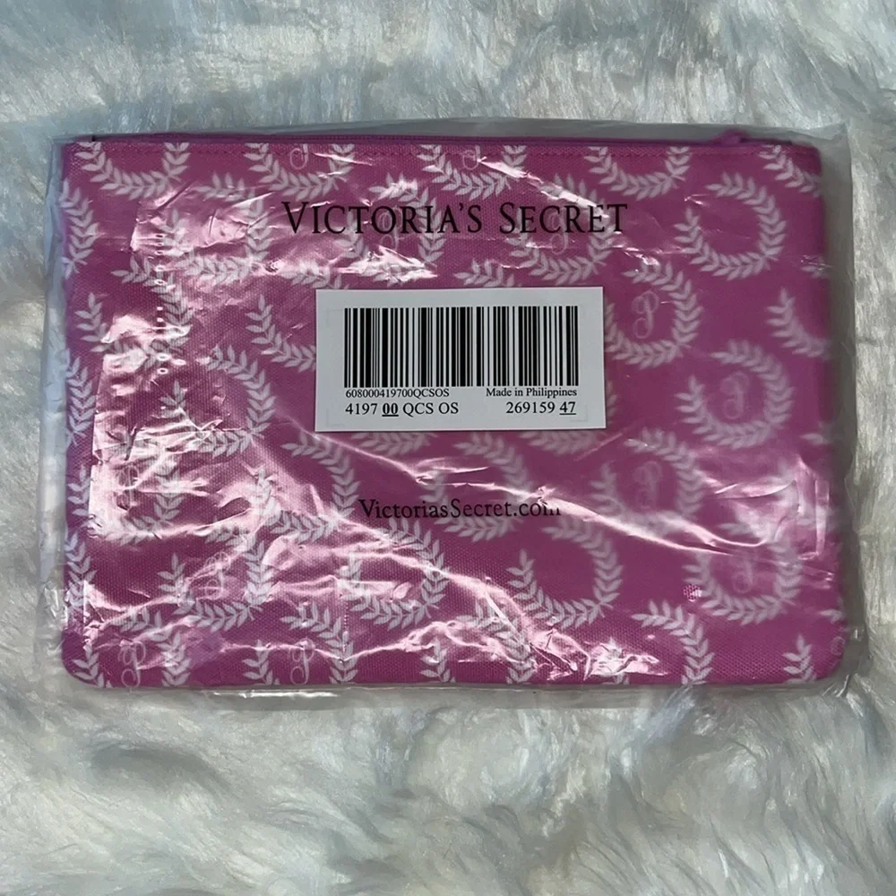 🆕 Victoria’s Secret Pink Zipper Pouch Accessories Make up Pink and White